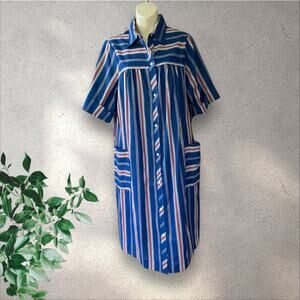 NWT Vintage Models Coat Striped House Dress Snap Close Pockets Costume Size 16